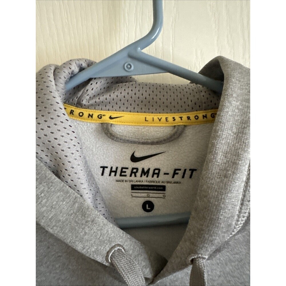Nike Livestrong Lance Armstrong Therma-Fit Hoodie Pullover Gray Sweatshirt Sz L - Picture 3 of 7